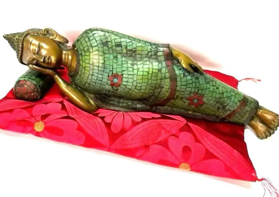 チベット仏教のブロンズ銅製眠る仏陀釈迦牟尼釈迦牟尼如来像グリーンターコイズス涅槃