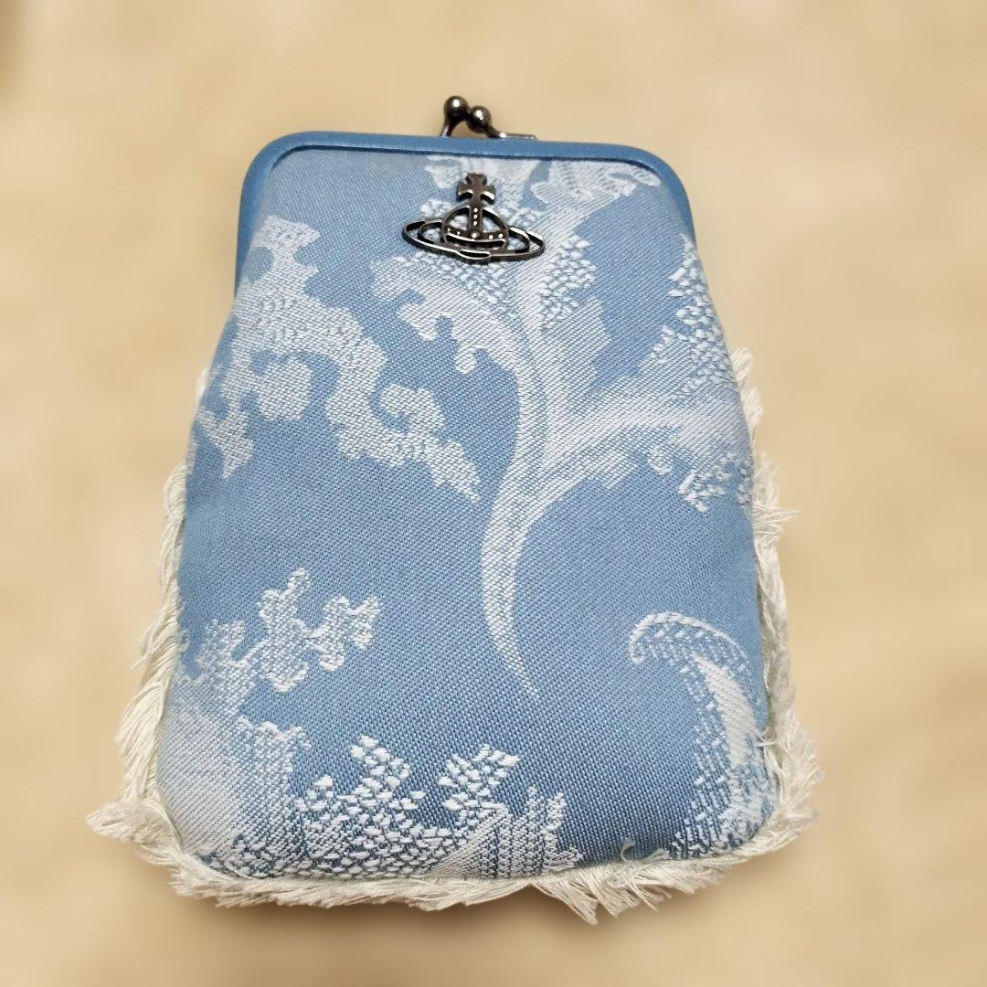 花柄スマホショルダーバッグ 青色デニム　フリンジ　ヴィヴィアンウエストウッド
