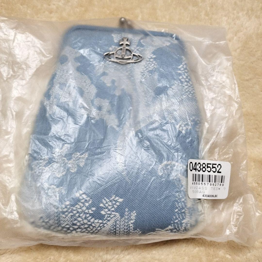 花柄スマホショルダーバッグ 青色デニム　フリンジ　ヴィヴィアンウエストウッド