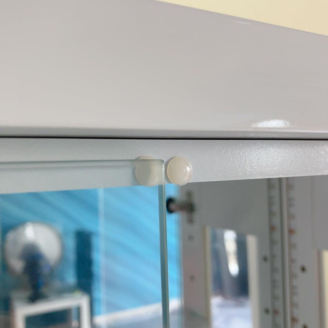 LEDライト付きガラスショーケース 背面鏡 コレクションボード ホワイト W60