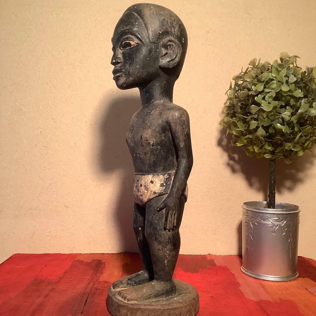 19世紀・コートジボワール「木彫・少年像」アフリカ・民族人形・コロン・木彫彩色