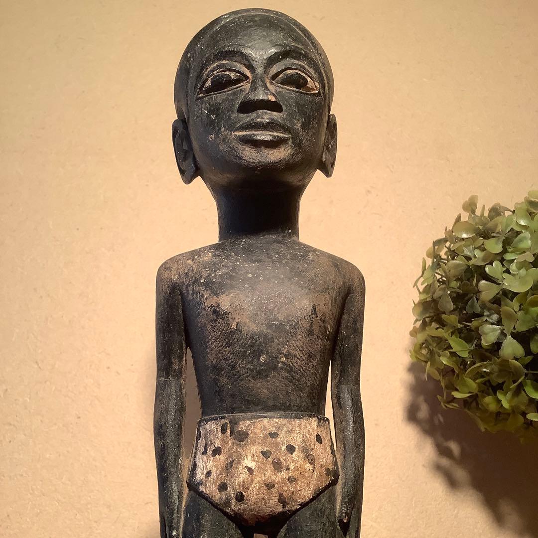 19世紀・コートジボワール「木彫・少年像」アフリカ・民族人形・コロン・木彫彩色