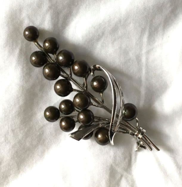 ビンテージ　黒真珠　シルバー　ブローチ　SILVER　ブラックパール