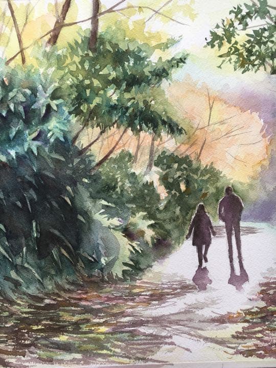 透明水彩画原画風景画未来鎌倉縁結び葛原岡神社