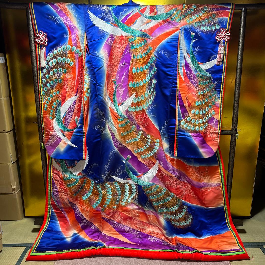 ☆☆年末セール　早い者勝ち☆☆ 打掛　色打掛　正絹　紺色　紺地四色ぼかし