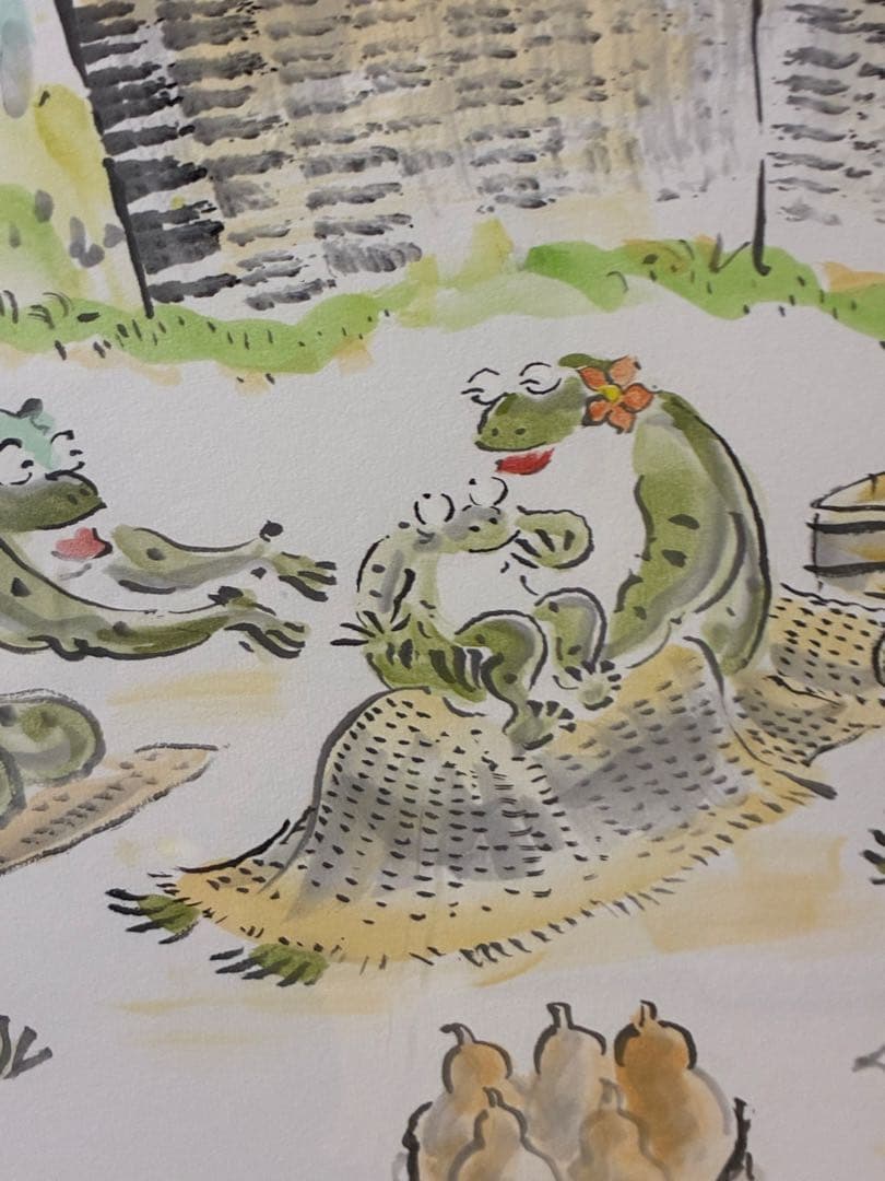 カエルの家族 日本画　ご誕生　開運画