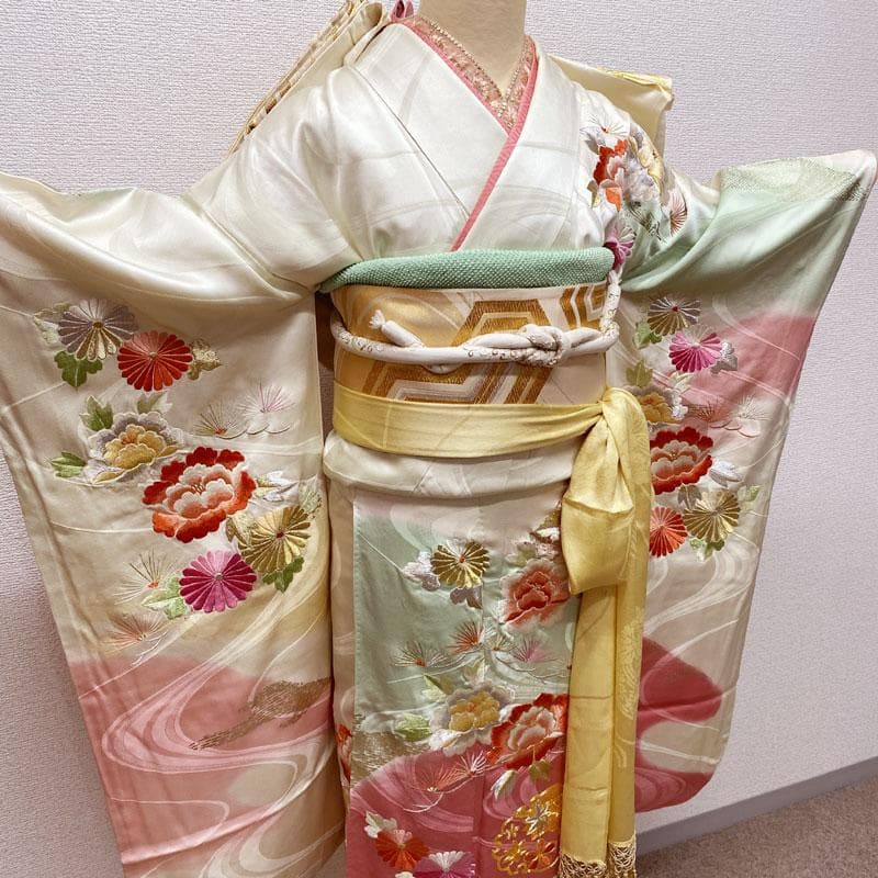 501aj80◎振袖＆袋帯 セミアンティーク 成人式 結婚式 十三参り◎