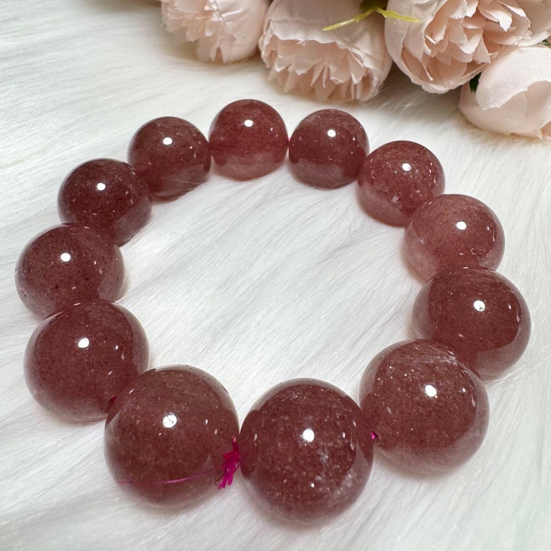 希少 ストロベリークォーツ 大玉 ブレスレット 恋愛運 金運 魔除け 天然石