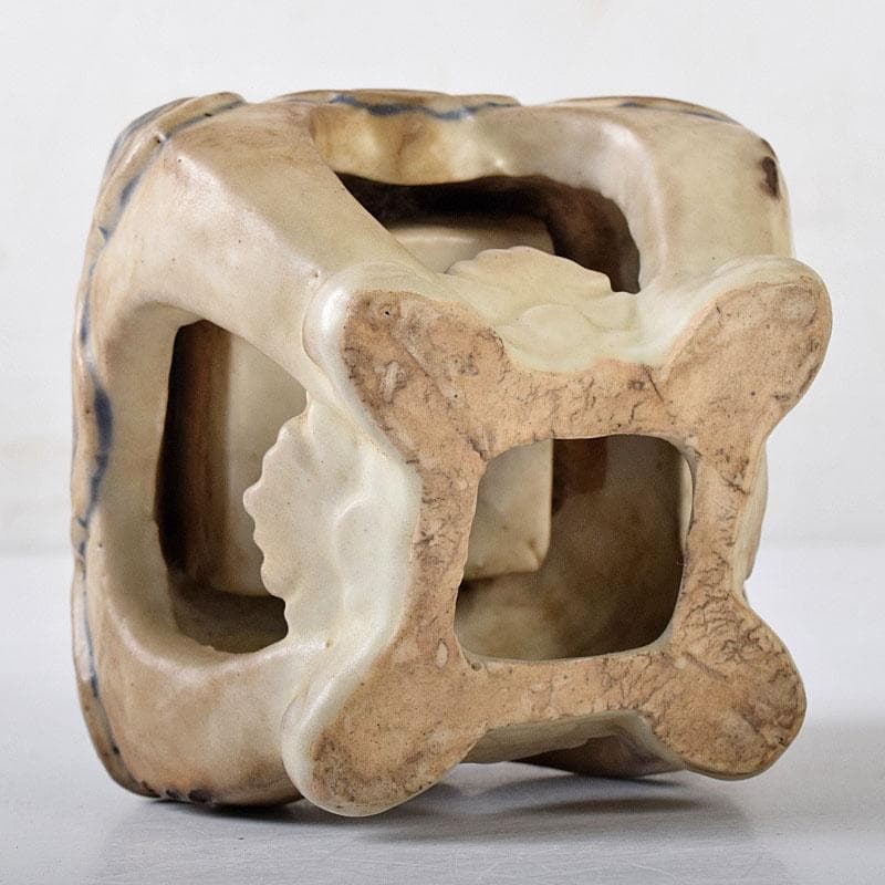 中国　青花　雷文　犬摘　四方香炉　時代箱付　M　R8380