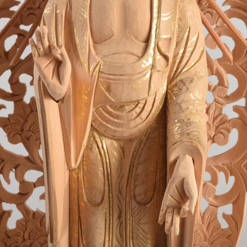 仏教美術　柘植彫刻　西立弥陀像　仏像　華鬘台　C　8845