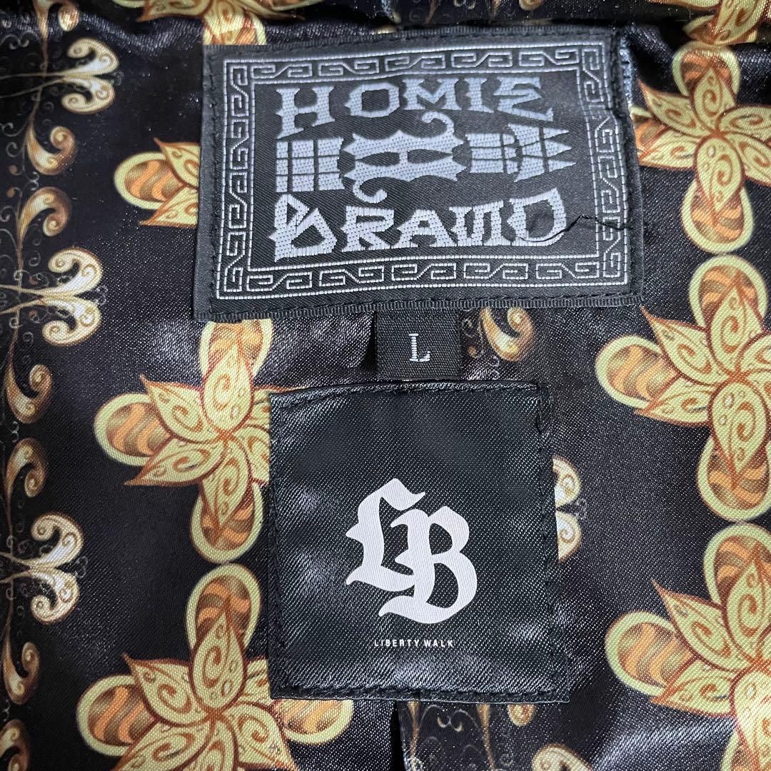 ホーミーケイ リバティーウォーク レザージャケット 裏地総柄 エンボス加工