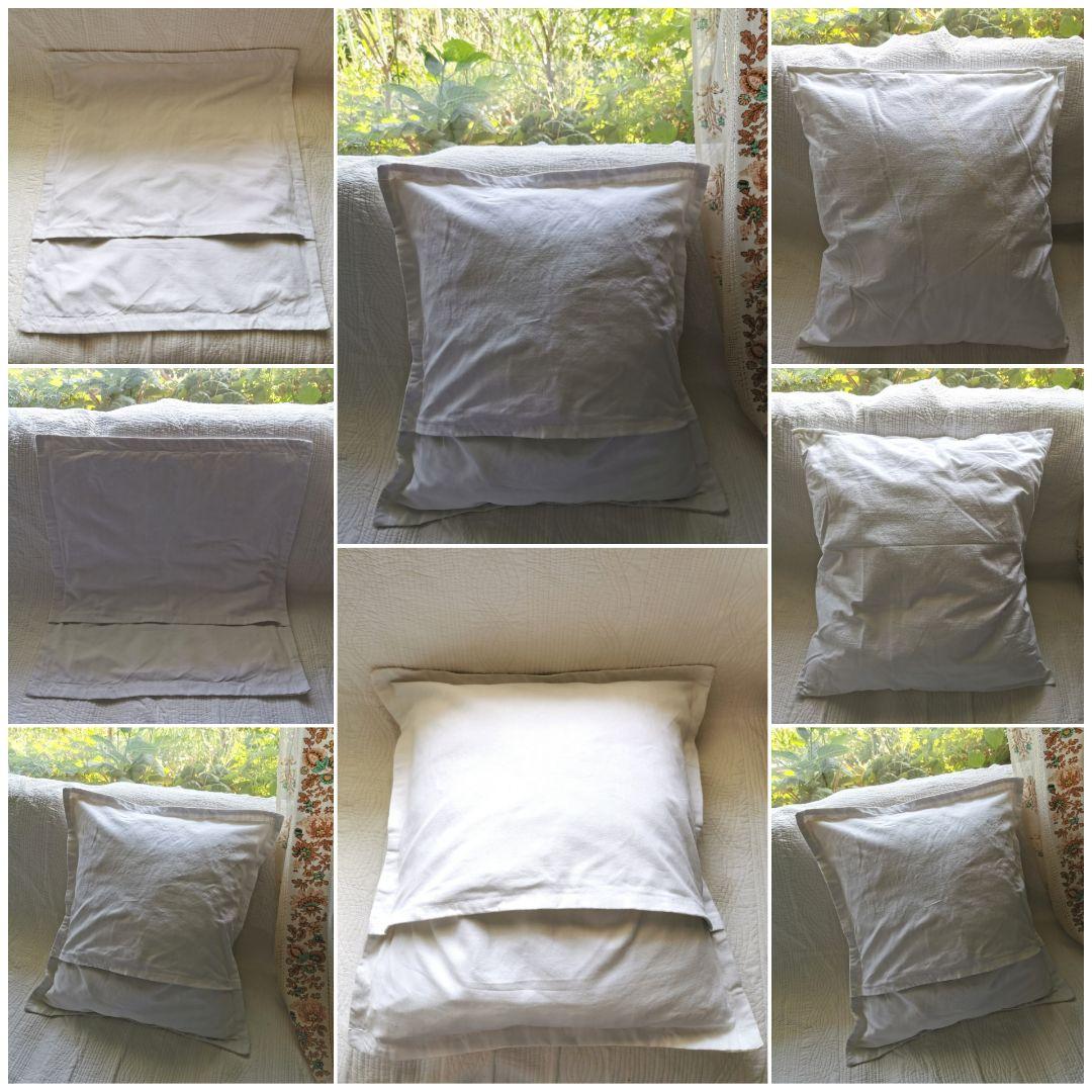 アンティークフランス 花文字モノグラムＥＣ手刺繍 リネンラージクッションカバー