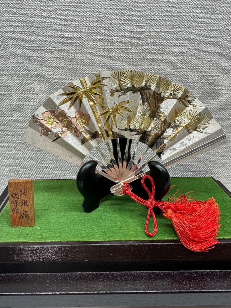 純銀製飾り扇　武峰作　銀細工