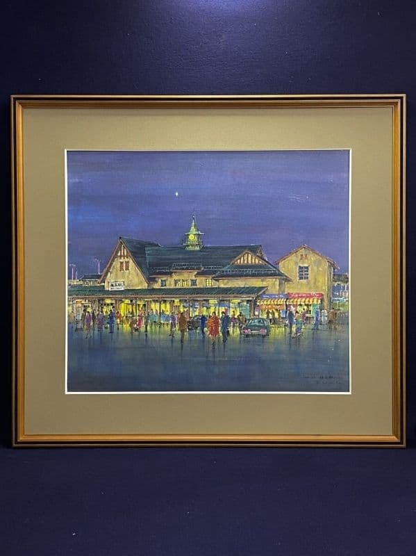 富田利吉郎 原画真作　水彩画　 第十回個展「停車場のある風景」出品作 『鎌倉駅』