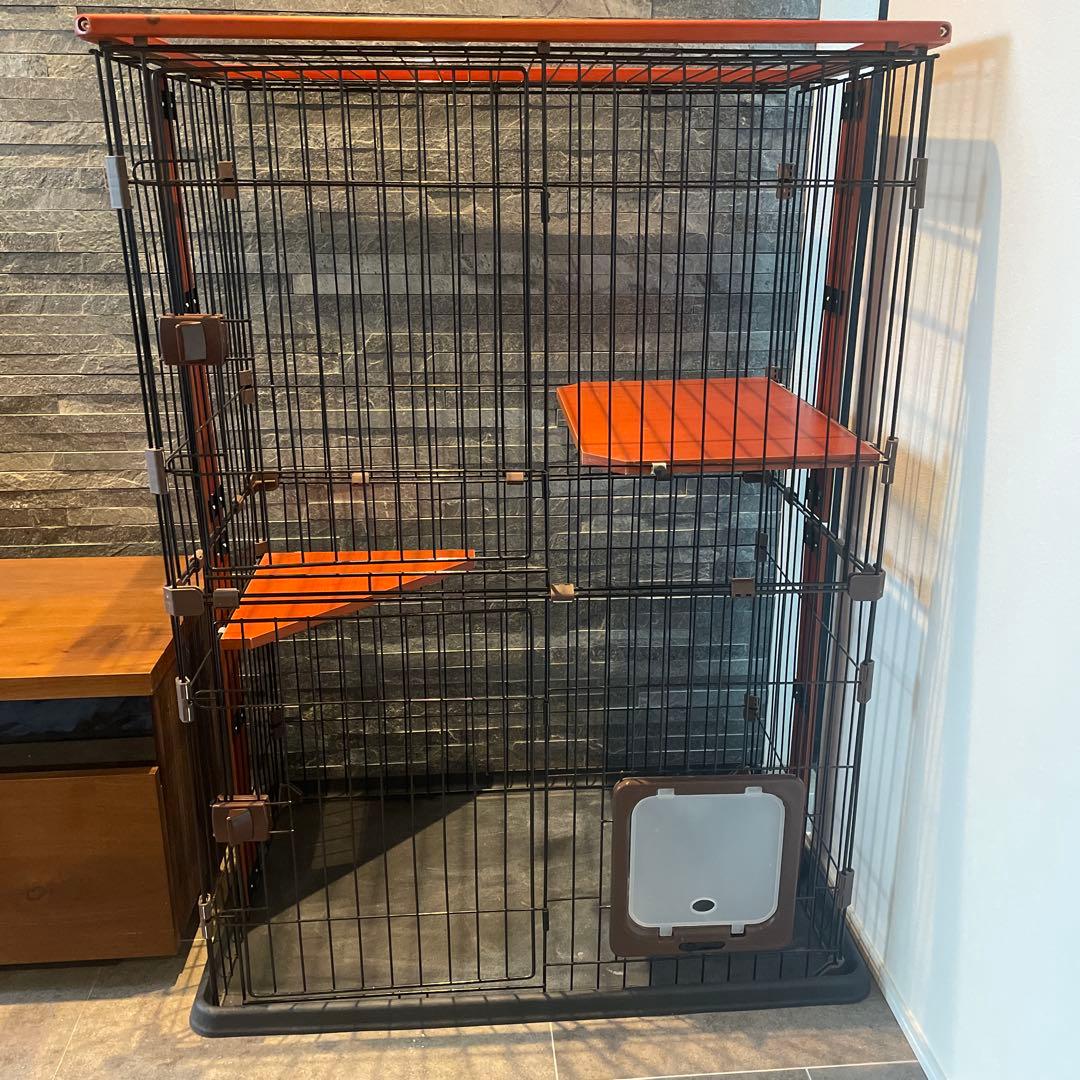 キャットケージ 金属製 2段棚付き