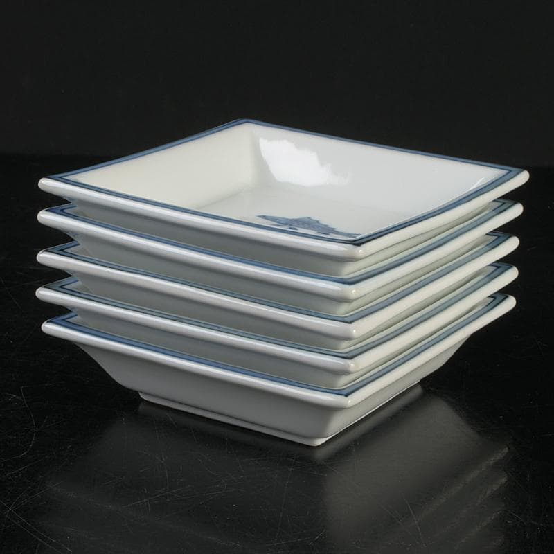 和食器　有田焼　館林源右衛門　染付　魚文　四方銘々皿　五客　共箱　V　R9102