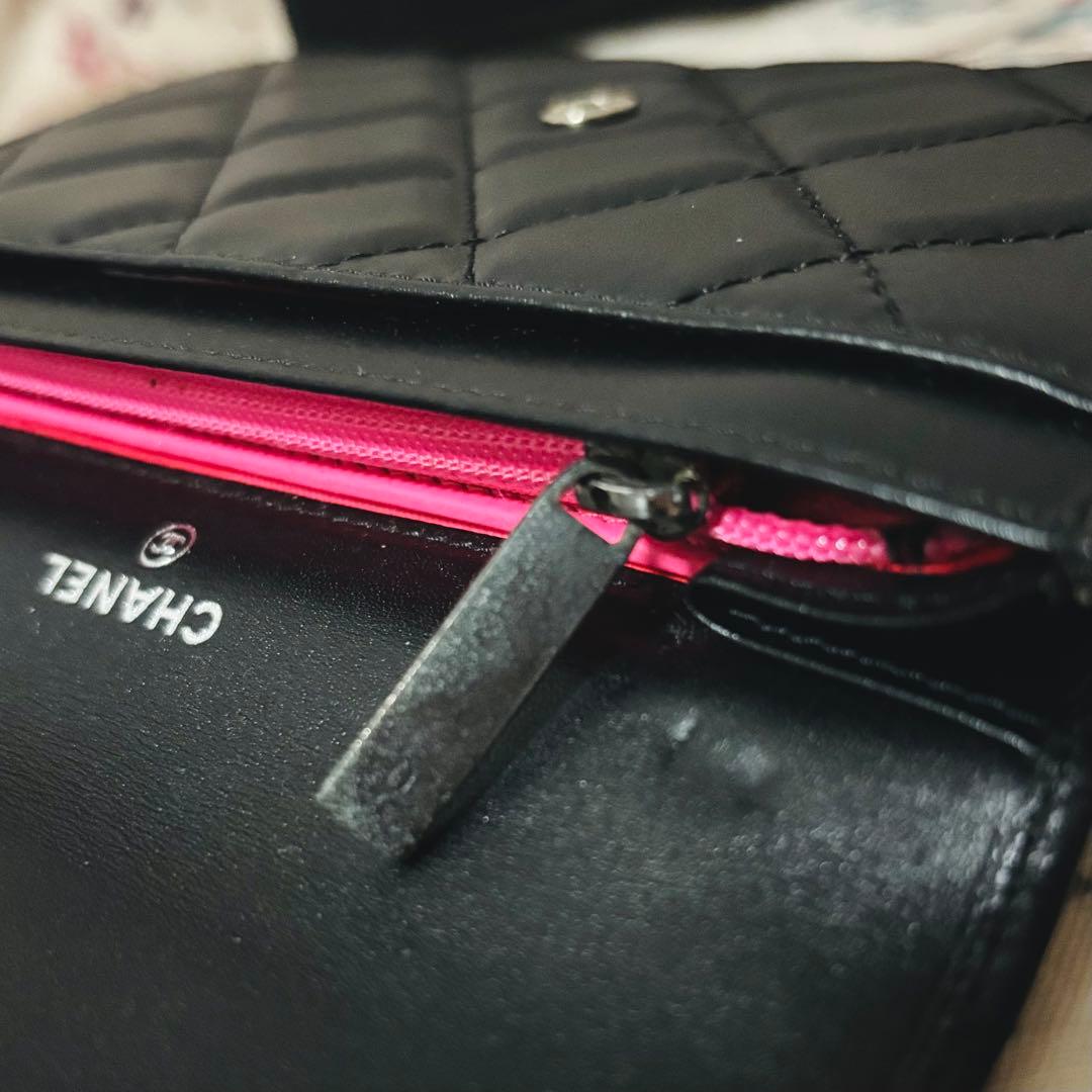 CHANEL カンボンライン 二つ折り 財布 ブラック ピンク ※説明欄必読