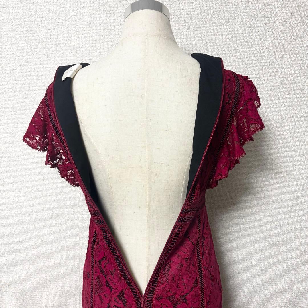 SETTANセッタン/総レースVネックAラインロングワンピースキャバドレス/2赤