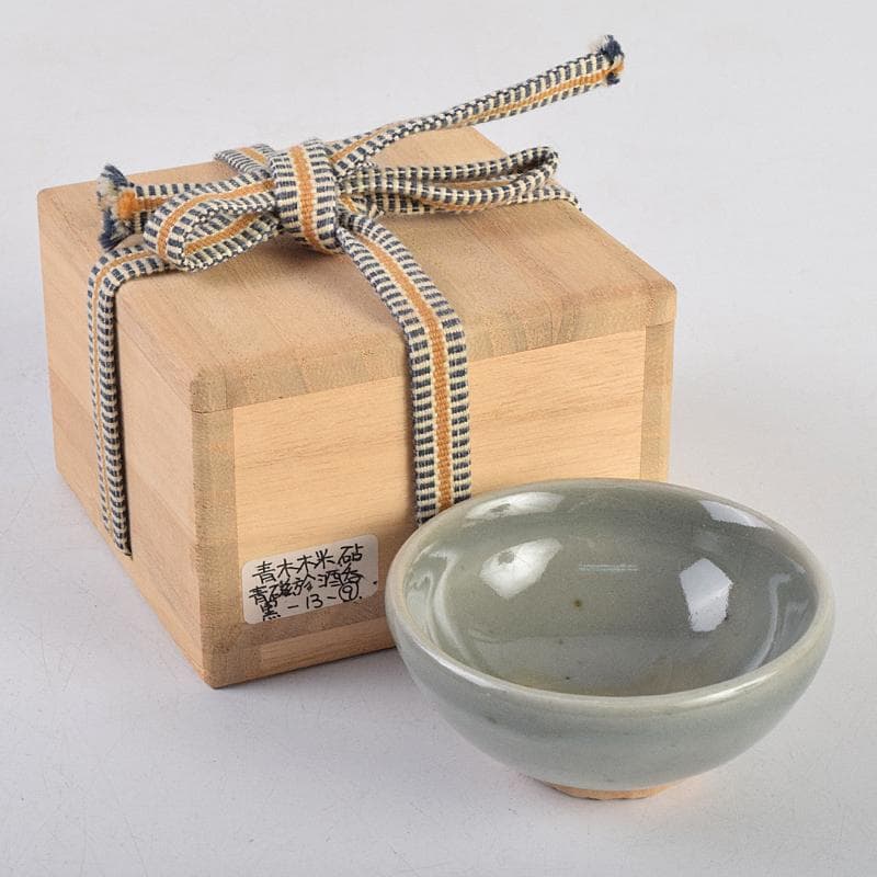 青木木米　聾米造　砧青磁　酒呑　ぐい呑　時代箱付　C　R9109