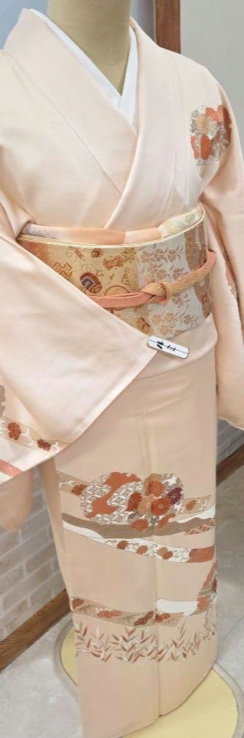 未使用、しつけ糸付き付け下げ訪問着4点フルセット、着物、袋帯、帯締め、帯揚げ