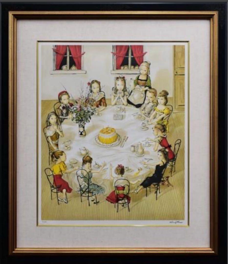 ■希少・格安■藤田嗣治「誕生会」リトグラフ　スタンプサインと印譜　真作　証明書付