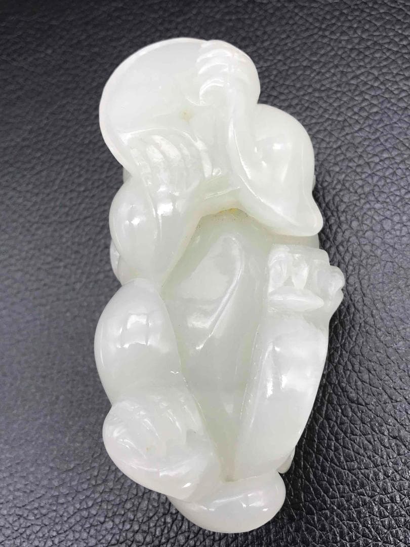 清時代　和田玉　純暖和田白玉彫り　貔貅 龍亀 瑞獣　古玉石　白玉(F-40)