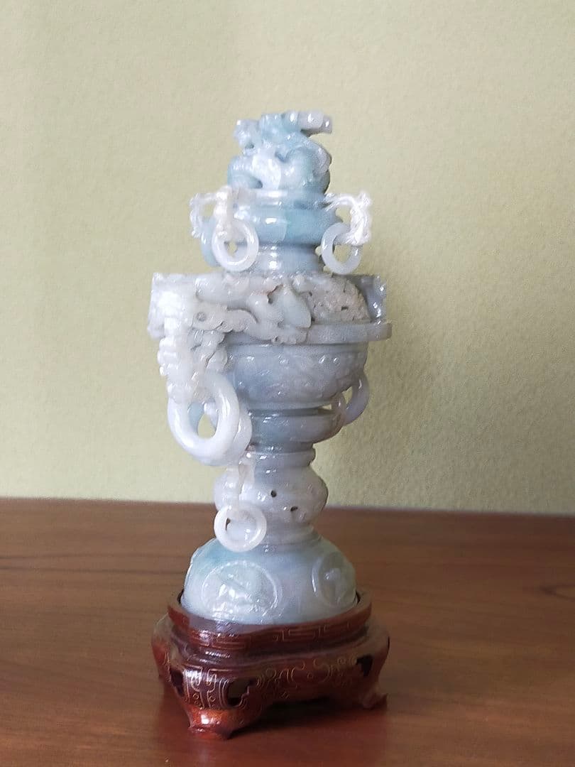 香炉 天然翡翠(硬玉) 彫刻 置物