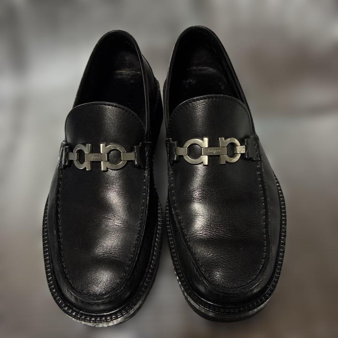 美品　フェラガモ・メンズ　ガンチーニ・ローファー　黒 サイズ7 1/2 希少