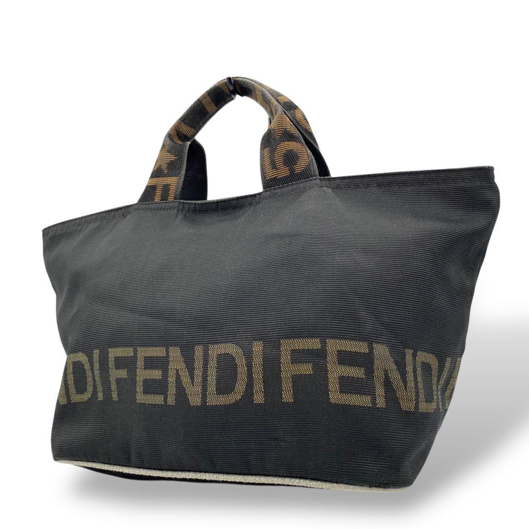 【美品】フェンディ ミニバッグ ハンドバッグ ナイロン ブランドロゴ ブラック