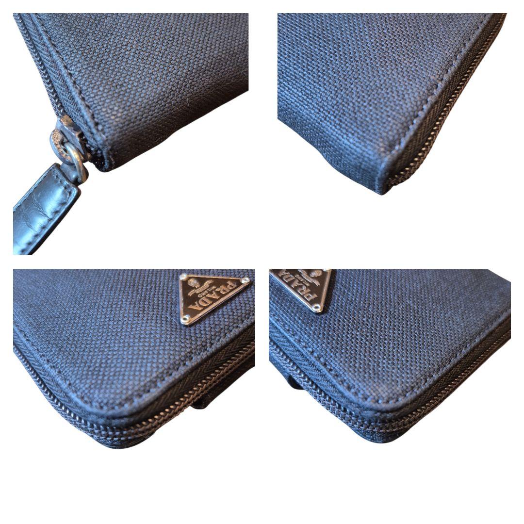 ＰＲＡＤＡ　プラダ　二つ折り財布　三角プレート　キャンパスレザー　ブラック