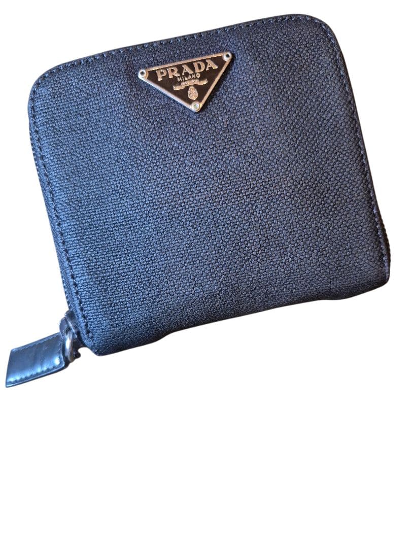 ＰＲＡＤＡ　プラダ　二つ折り財布　三角プレート　キャンパスレザー　ブラック