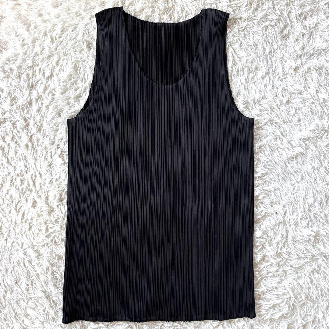 極美品　プリーツプリーズ　ノースリーブ　カットソー　タンクトップ　ブラック　3