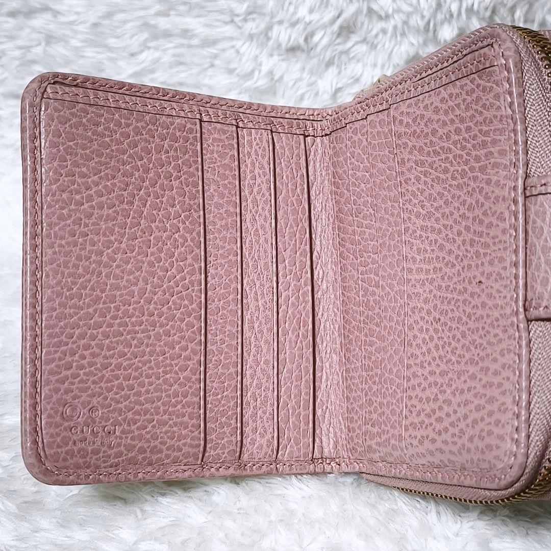 極美品✨ GUCCI GGキャンバス 二つ折り財布 ラウンドジップ ピンク