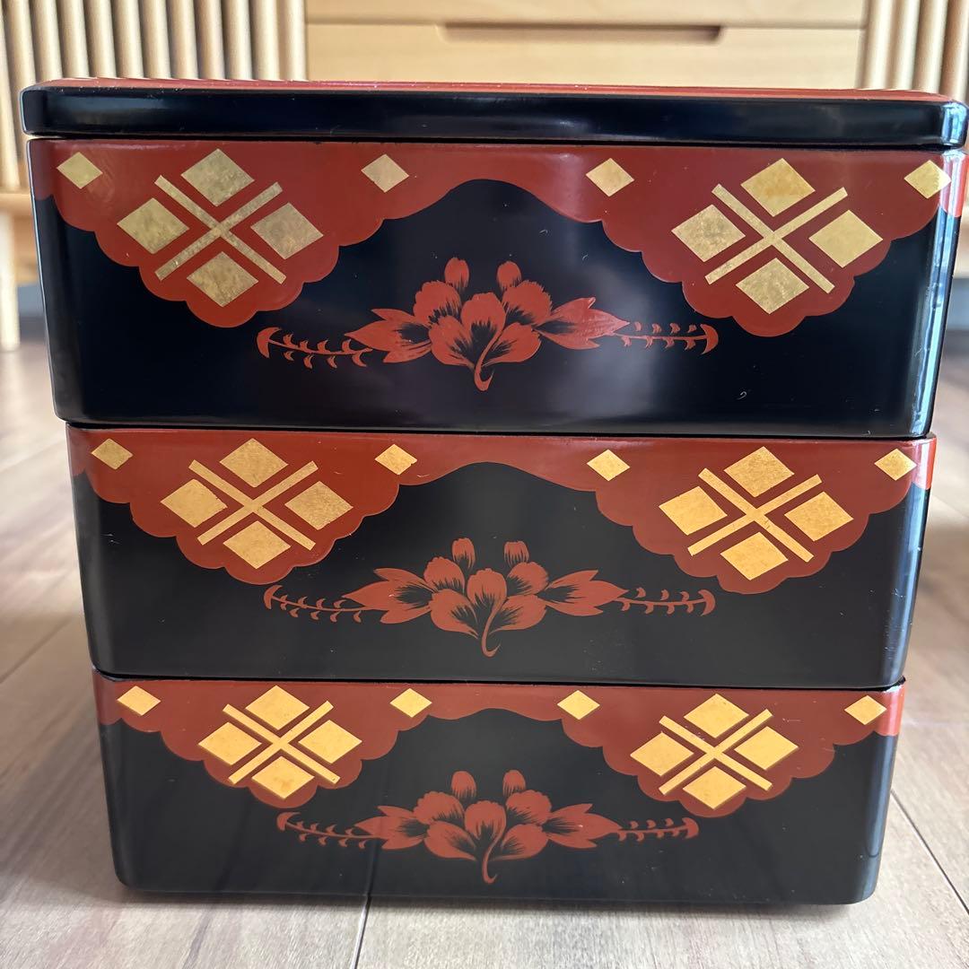 岩手県 丸三漆器 秀衡塗 三重箱 6.5寸 牡丹