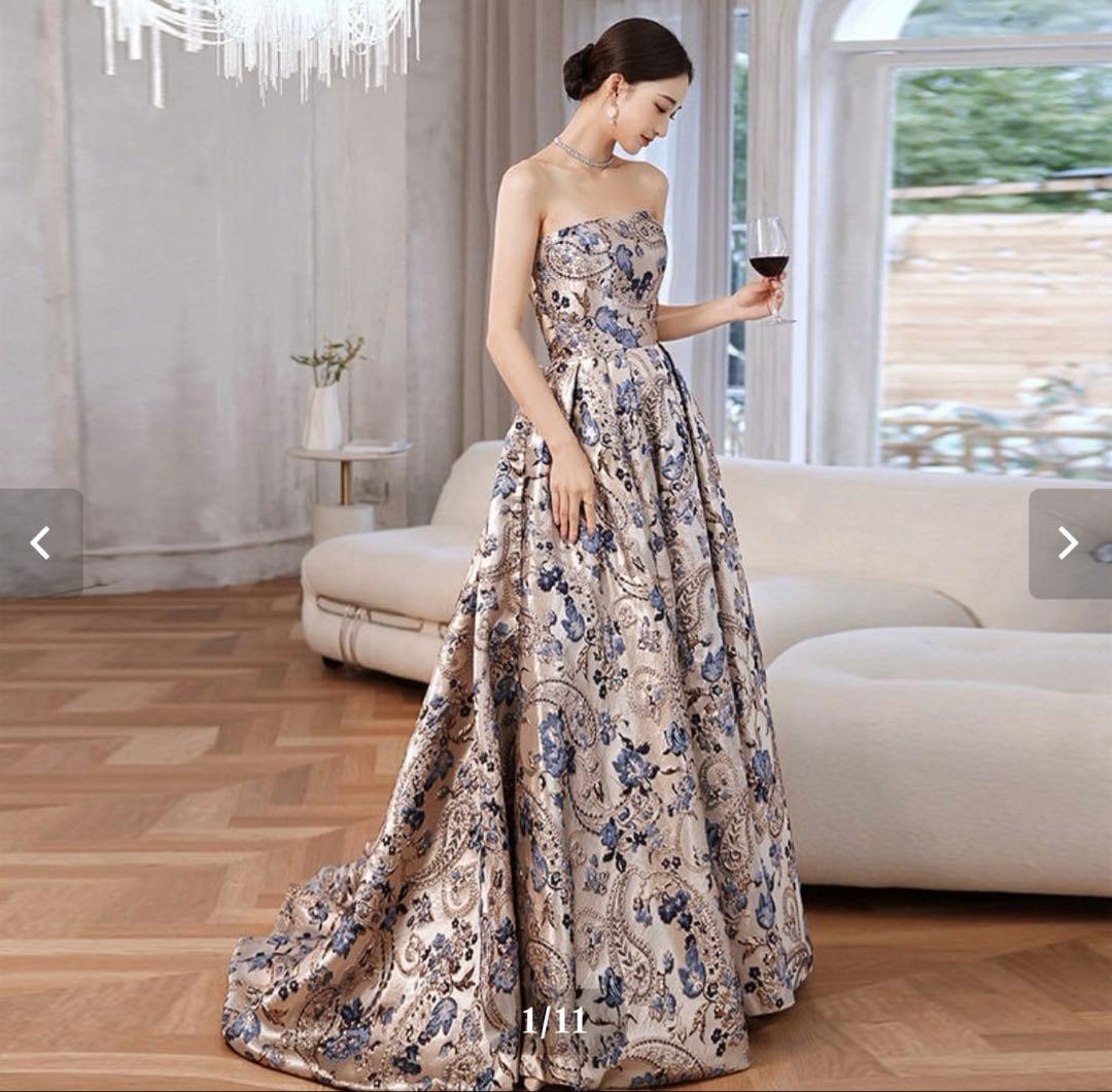 フラワージャガードドレス　Lサイズ　ウェディングドレス　前撮り