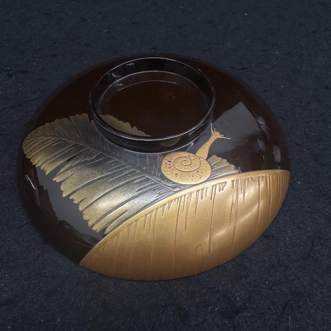 木製漆塗 蒔絵 吸物椀５客 時代物 輪島塗 漆器　葉っぱ　カタツムリ共箱
