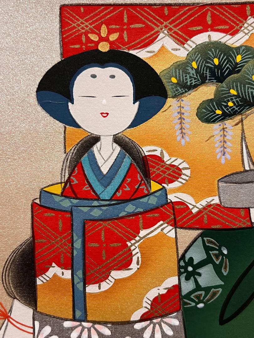 国井幸雪 直筆『立雛』 絹本 共箱 雛祭り ひな祭り 日本画 掛け軸 掛軸 茶掛