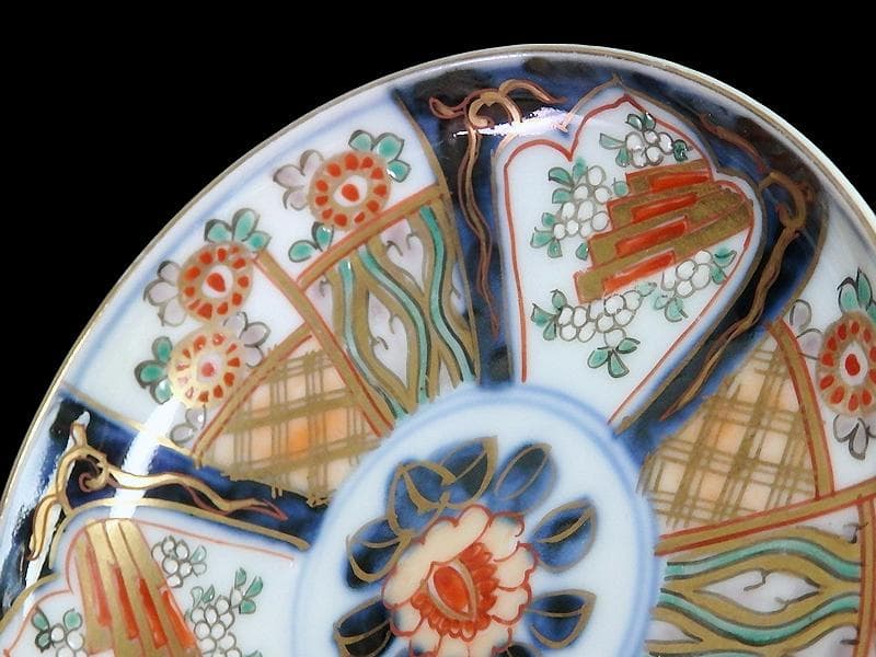 古伊万里　色絵　割絵　花の図　４寸皿　４枚　3164AS-CWu