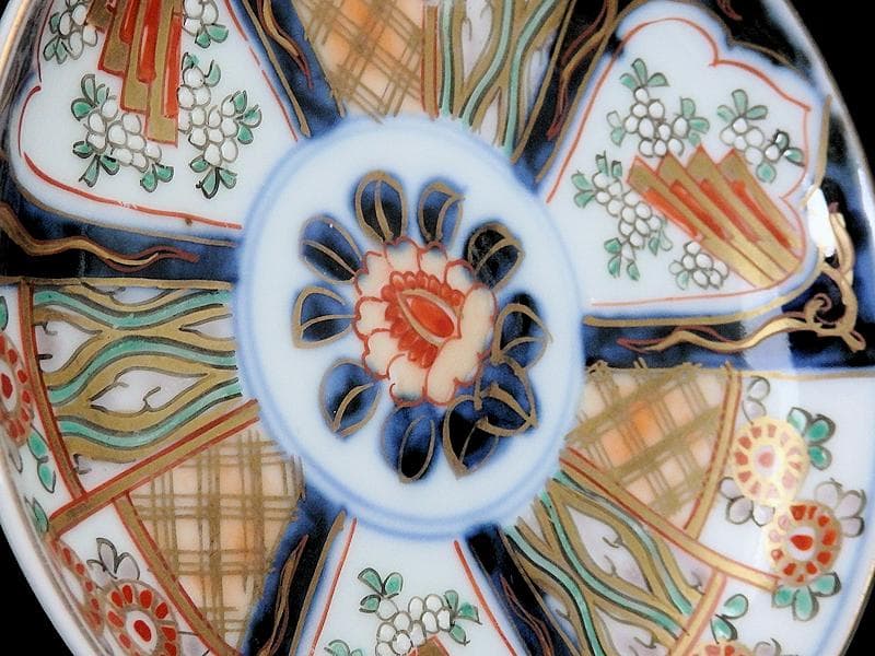 古伊万里　色絵　割絵　花の図　４寸皿　４枚　3164AS-CWu