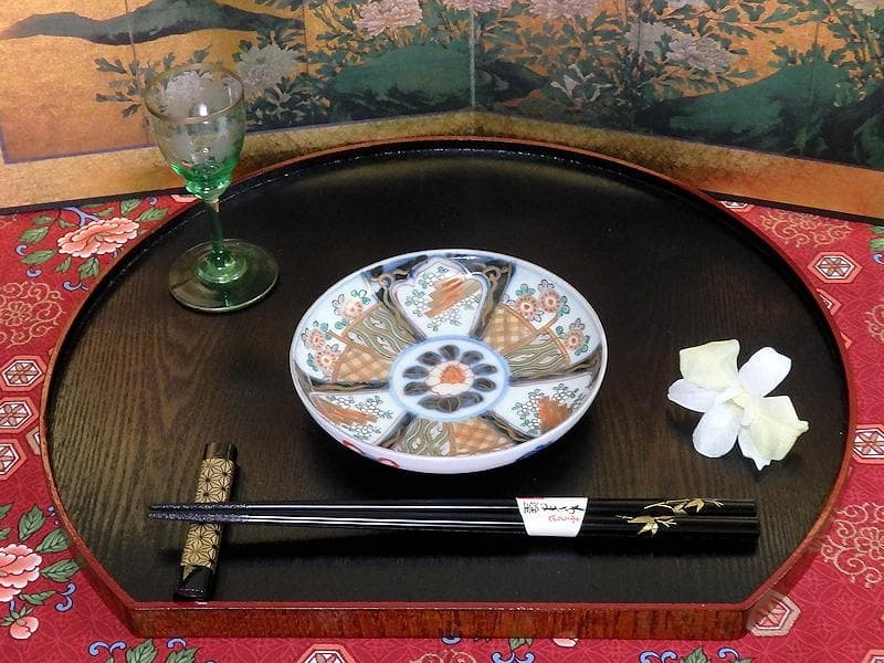 古伊万里　色絵　割絵　花の図　４寸皿　４枚　3164AS-CWu