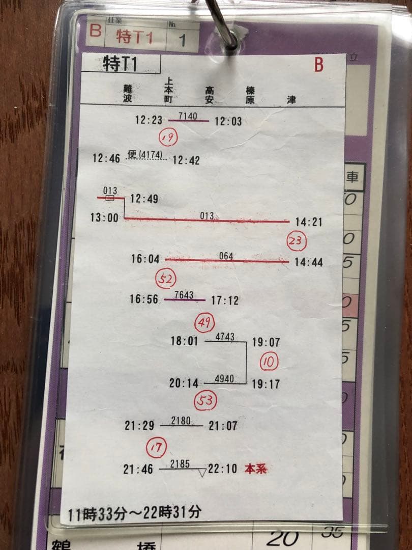 近鉄電車　スタフ　運転時刻表