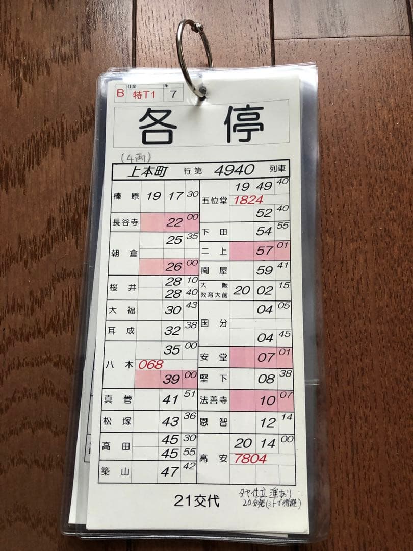 近鉄電車　スタフ　運転時刻表