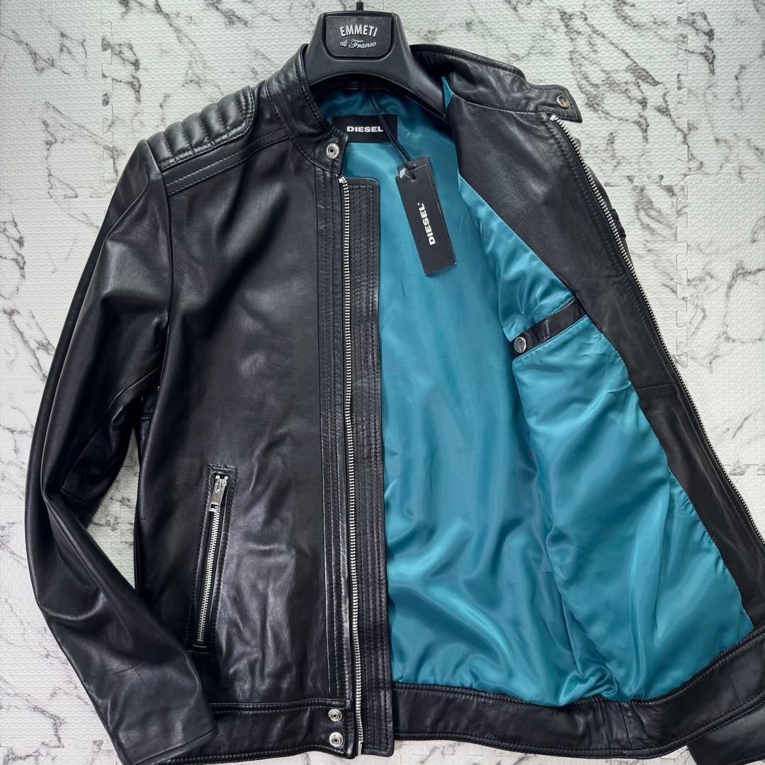 タグ付き美品◎ディーゼル　シングルライダースジャケット　シープスキン　ブラック