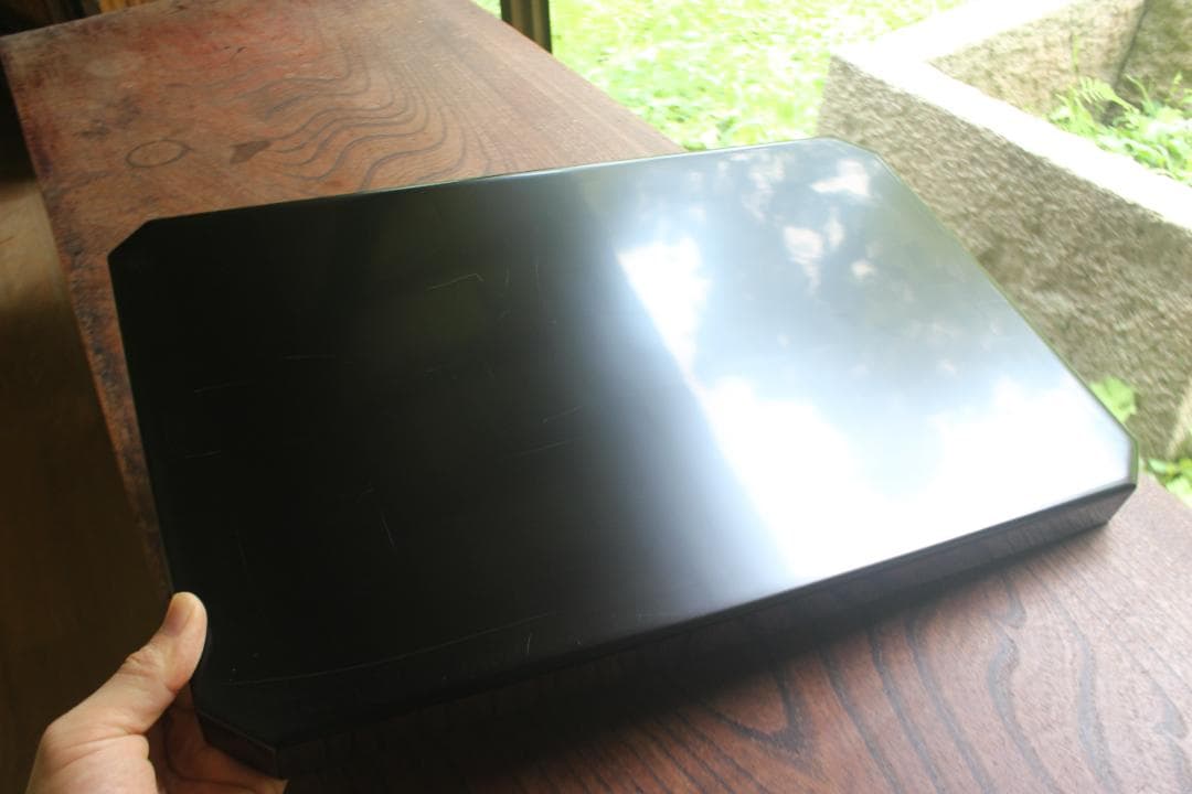 デッドストック！上質黒漆の美しい隅切長方盆大小セット（輪島塗漆器漆盆お膳