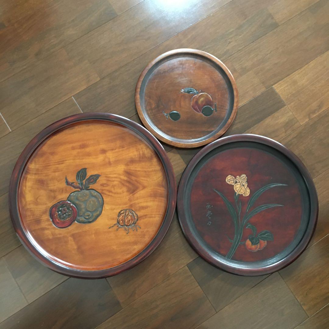 烏城彫　お盆　丸盆　飾盆　大、中、小　3点セット　C