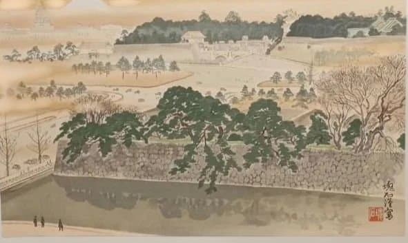 定石塊石版画、宮城と富士 昭和6年出版