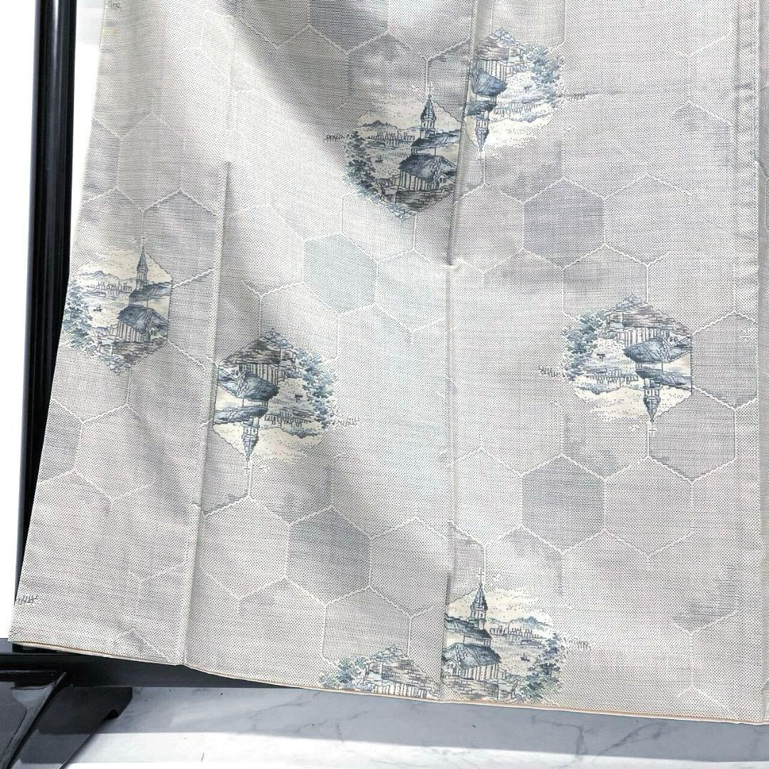 小紋　都喜ヱ門　本場大島紬　手織り　白大島紬　亀甲　街並み　着物　044a p