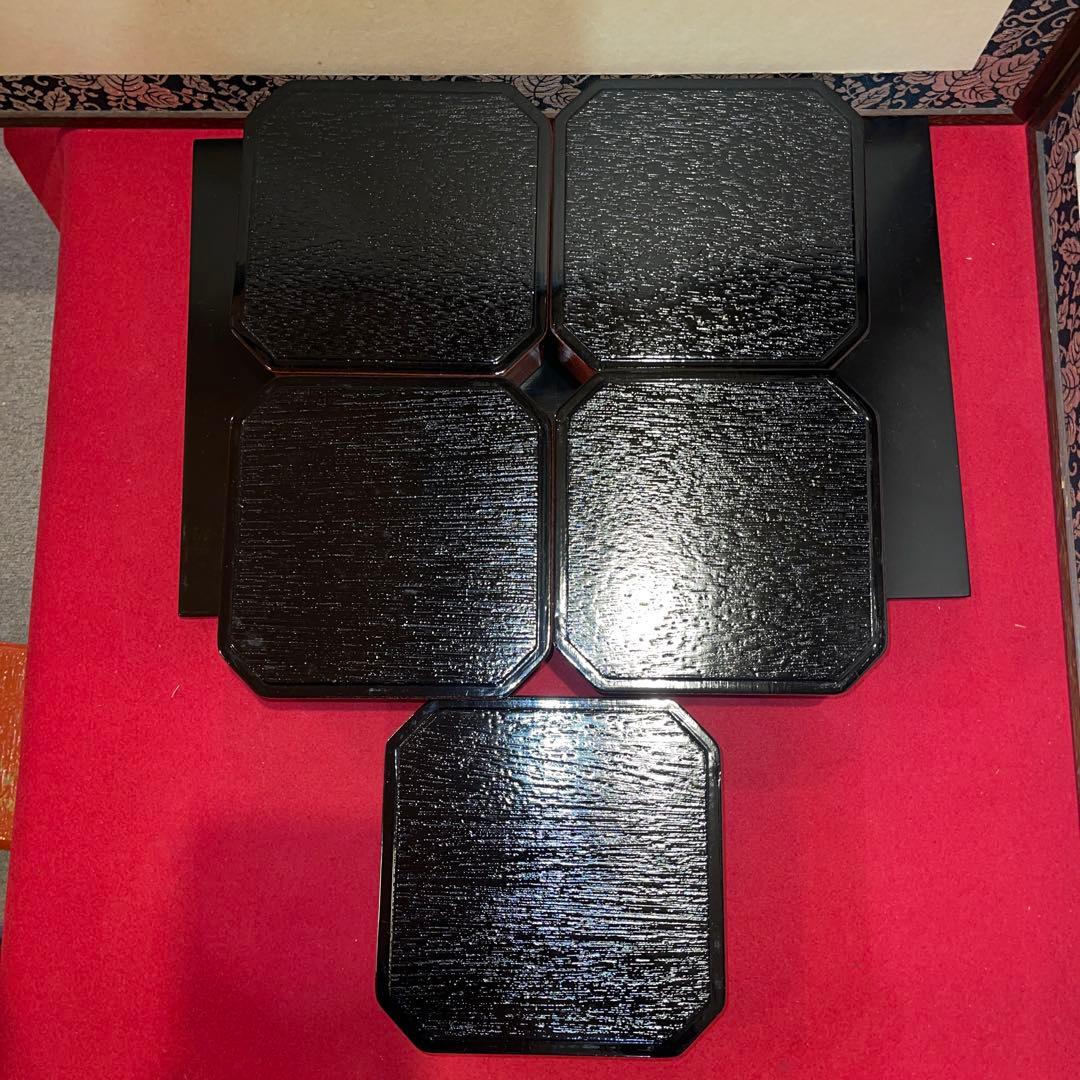 茶道具　朱縁高重花鳥絵　蓋付