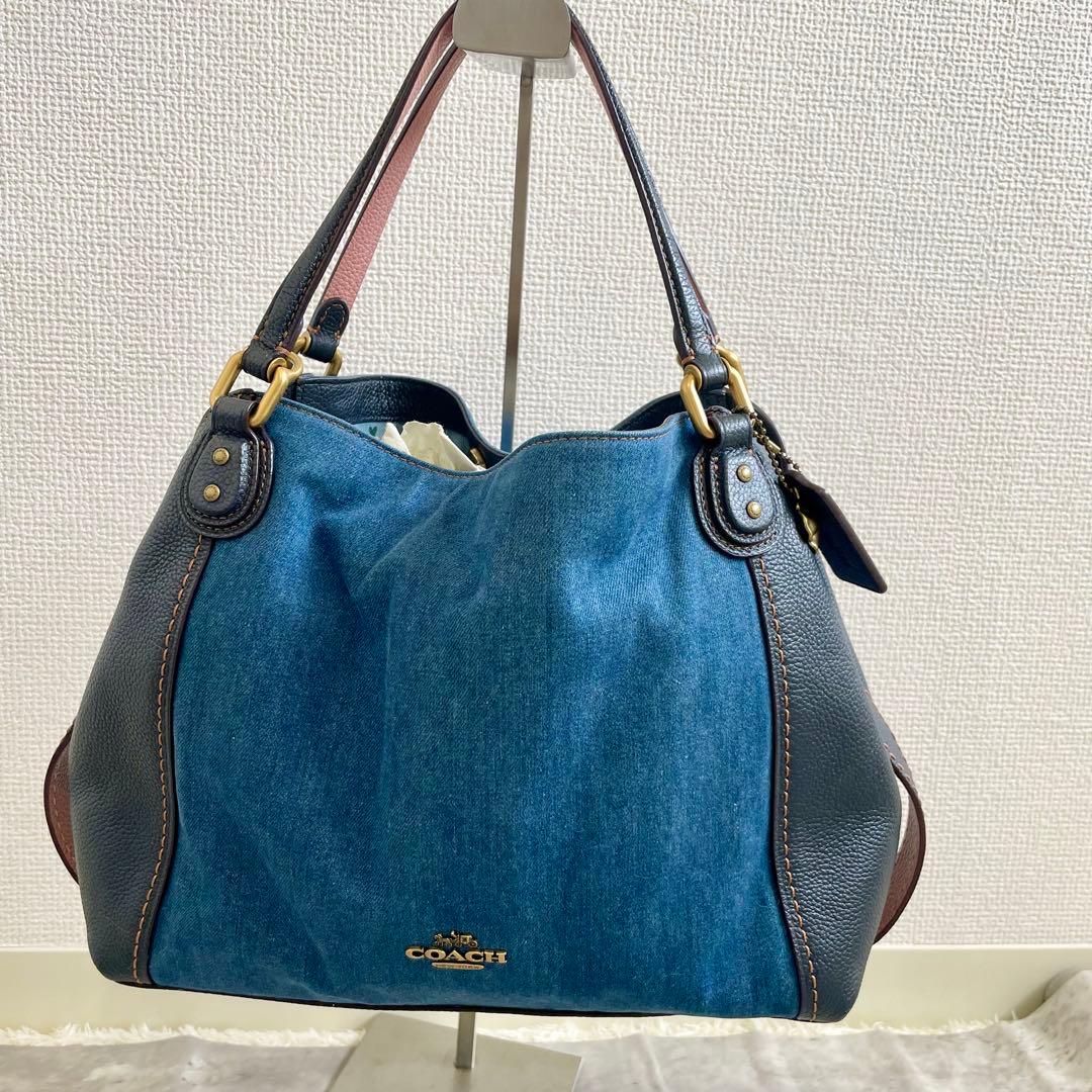 コーチ　ハンドバッグ レザー イーディー デニム 花柄