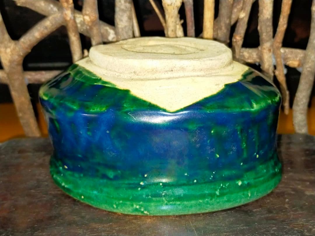 ♥美濃焼　総織部　茶碗　無銘　織部　骨董　古玩